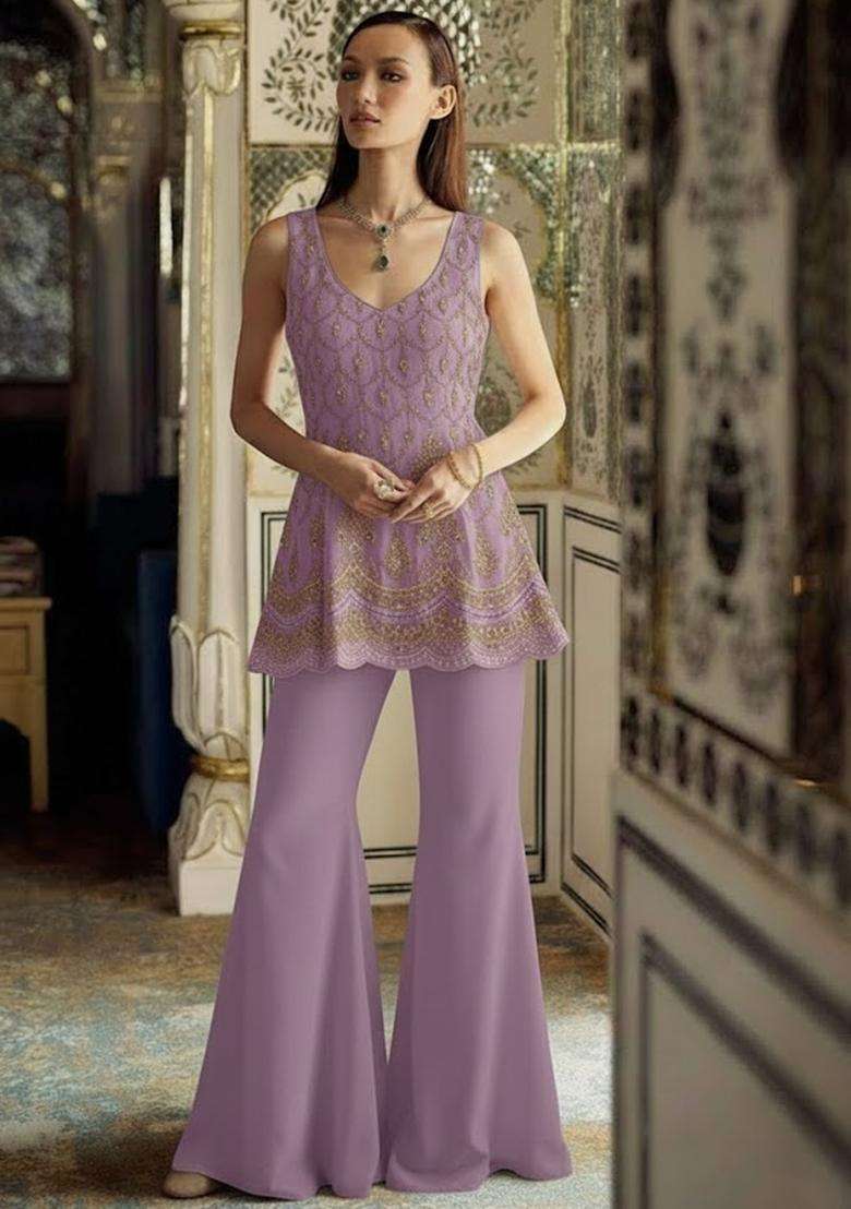 Lavender Sequin Shimmer Fusion Set - Indya