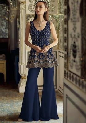 Navy Blue Sequin Shimmer Fusion Set