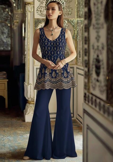 Navy Blue Sequin Shimmer Fusion Set