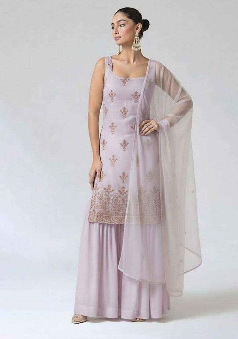 Lavender Sequin Shimmer Sharara Set - Indya