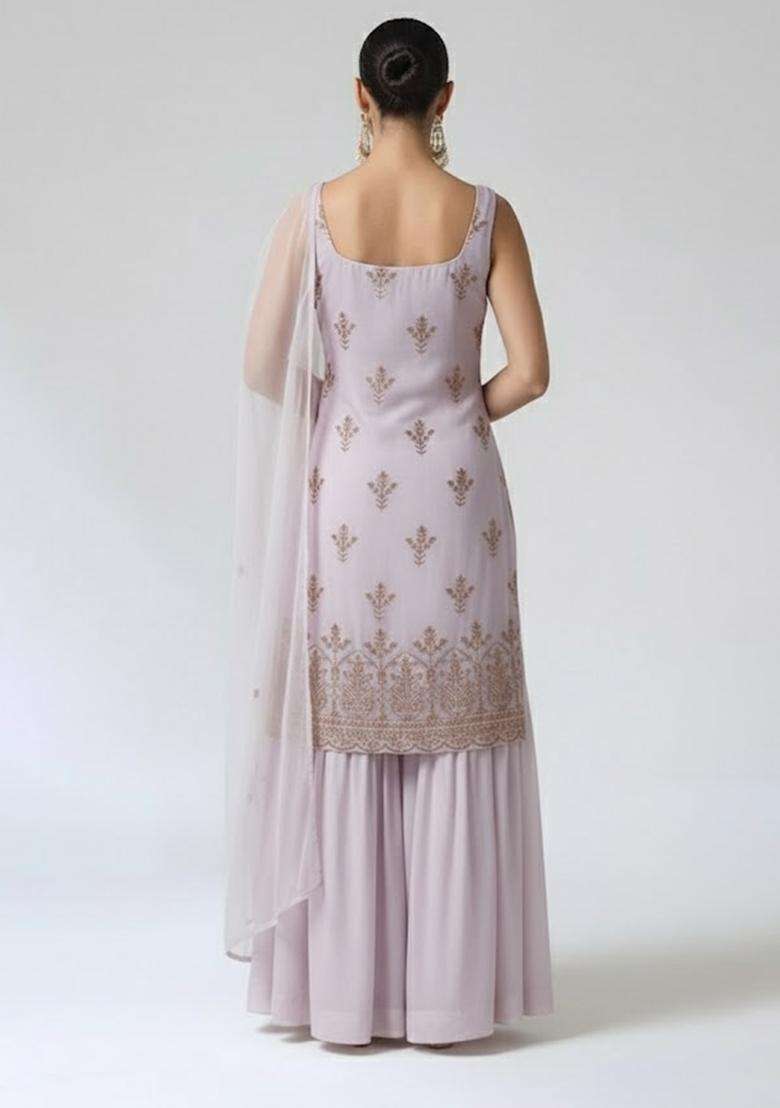 Lavender Sequin Shimmer Sharara Set - Indya
