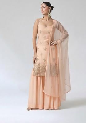 Peach Sequin Shimmer Sharara Set
