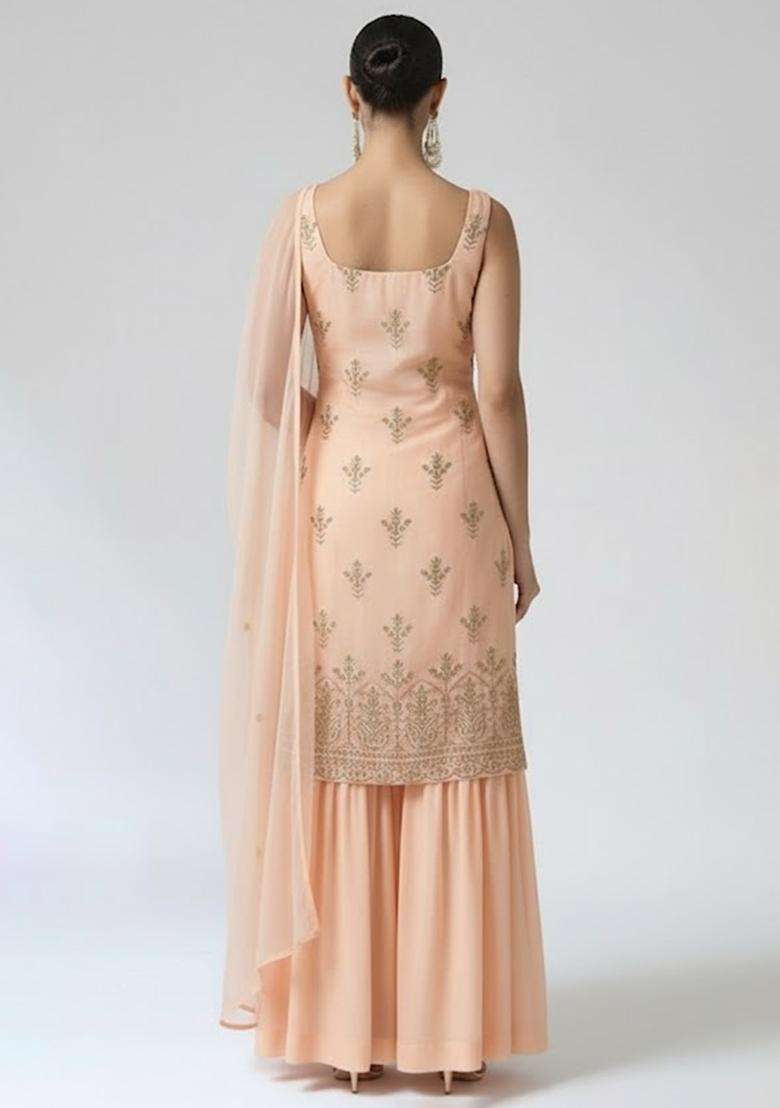 Peach Sequin Shimmer Sharara Set - Indya