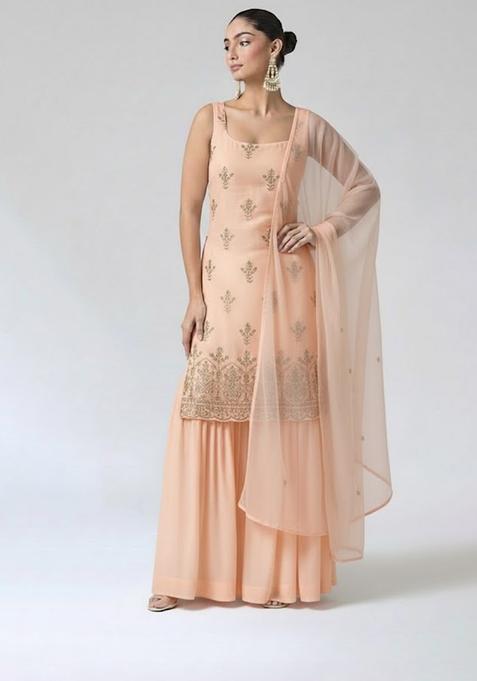 Peach Sequin Shimmer Sharara Set