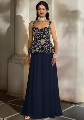 Navy Blue Sequin Net Fusion Set