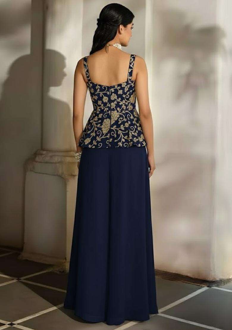 Navy Blue Sequin Net Fusion Set - Indya