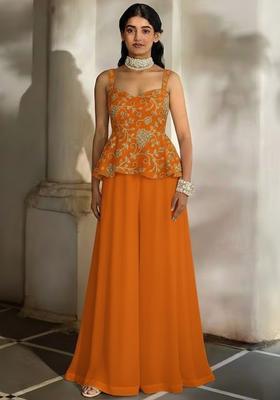 Orange Sequin Net Fusion Set