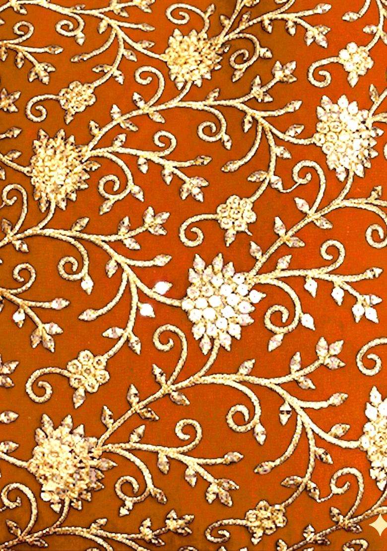 Orange Sequin Net Fusion Set - Indya