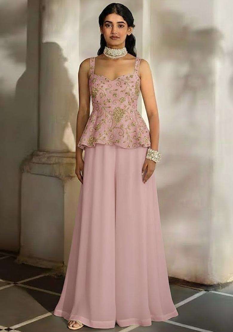 Rose Pink Sequin Net Fusion Set - Indya
