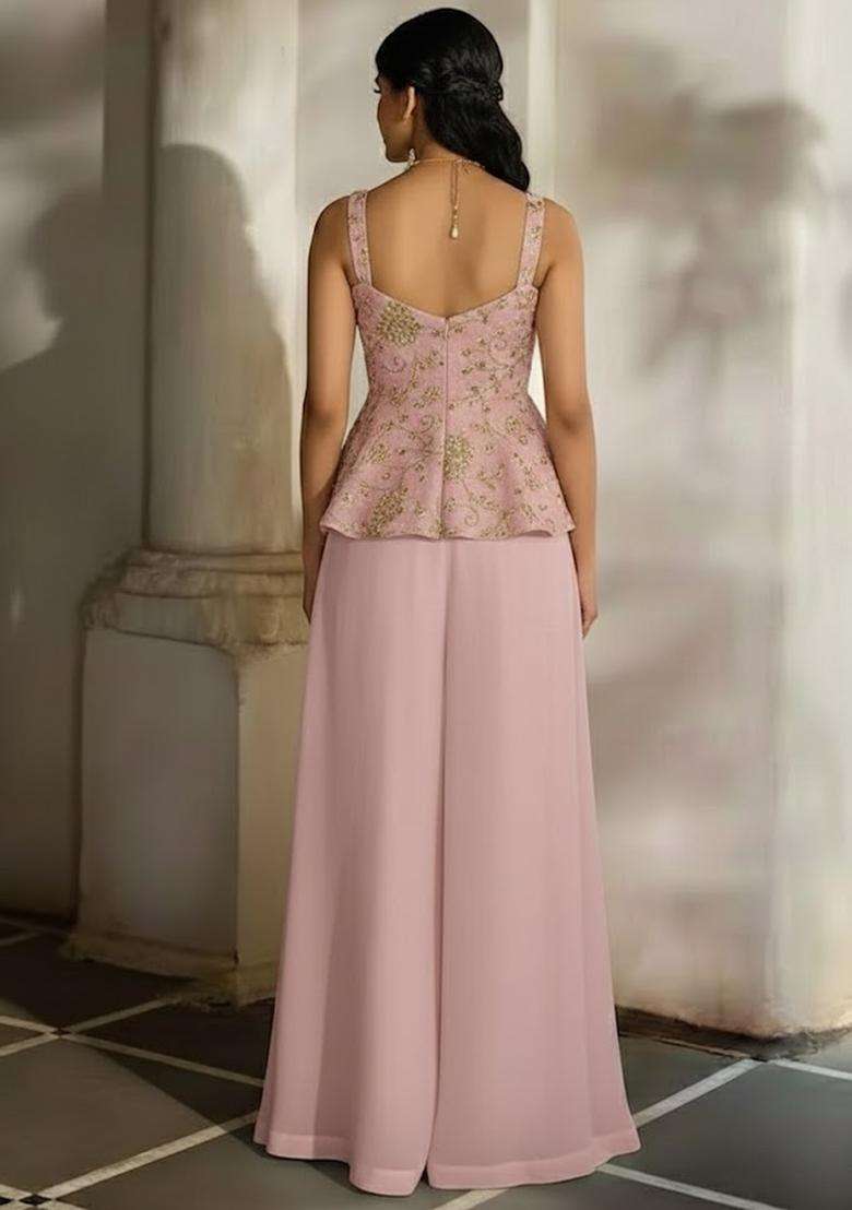 Rose Pink Sequin Net Fusion Set - Indya