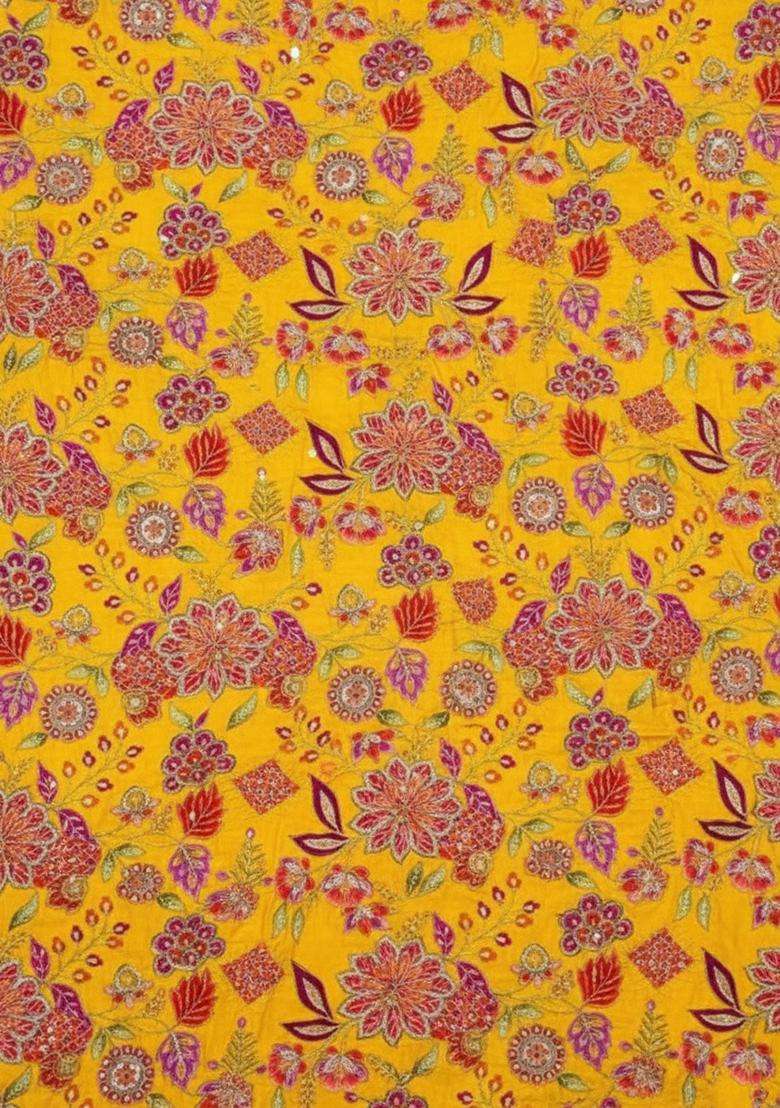 Yellow Printed Crepe Kurta Set - Indya