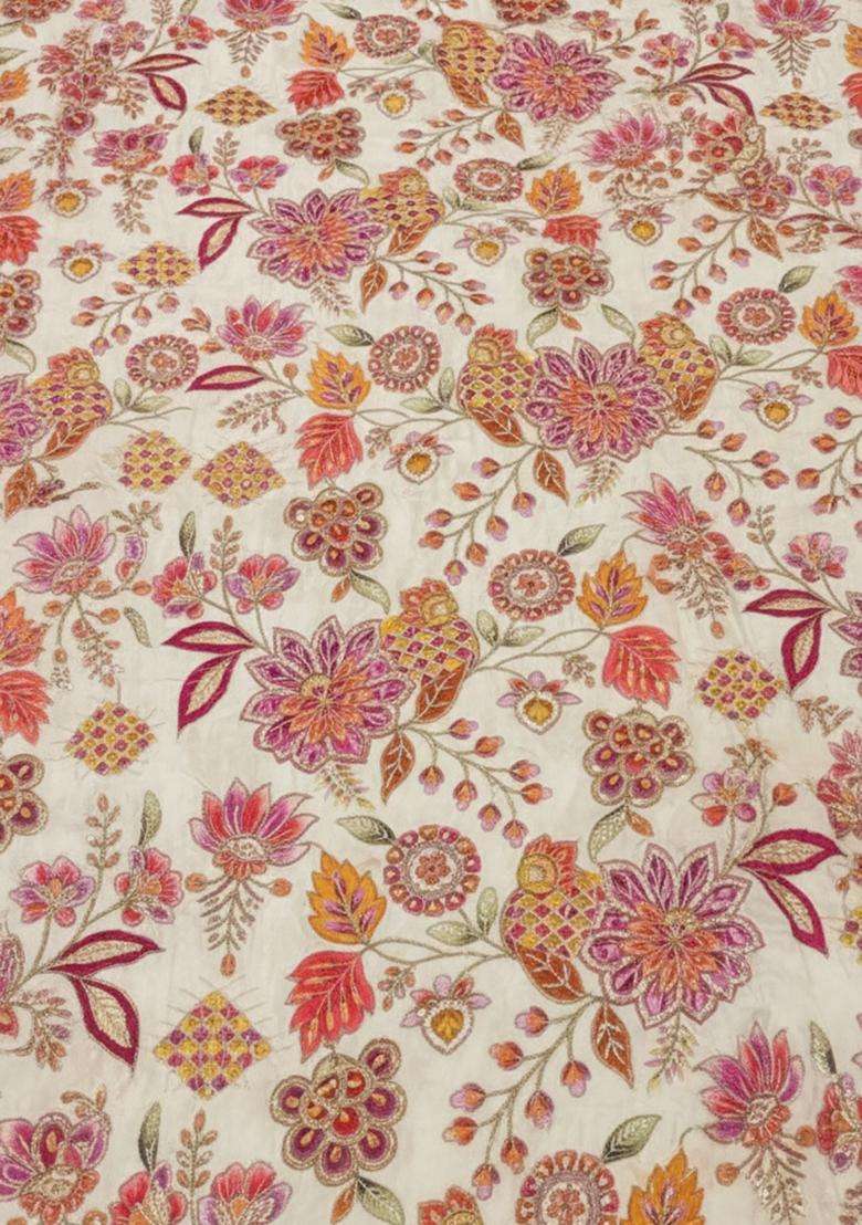 White Printed Crepe Kurta Set - Indya