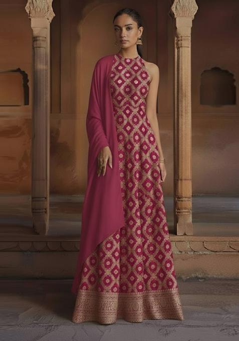 Pink Silk Anarkali With Dupatta