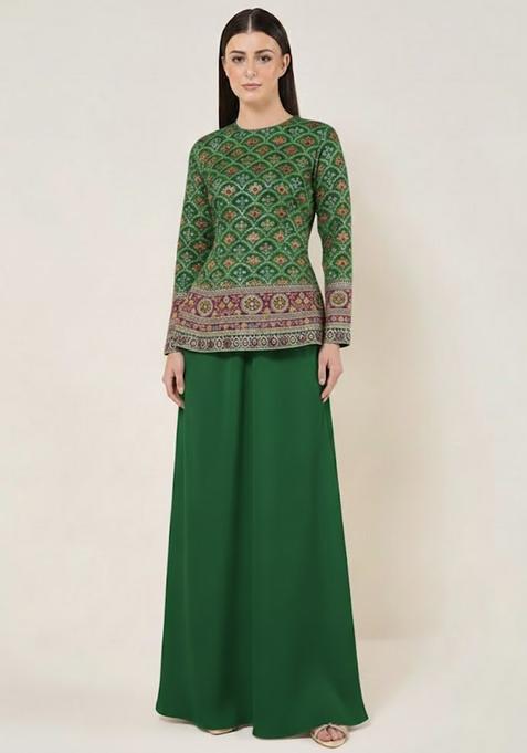 Green Embroidered Crepe Fusion Set