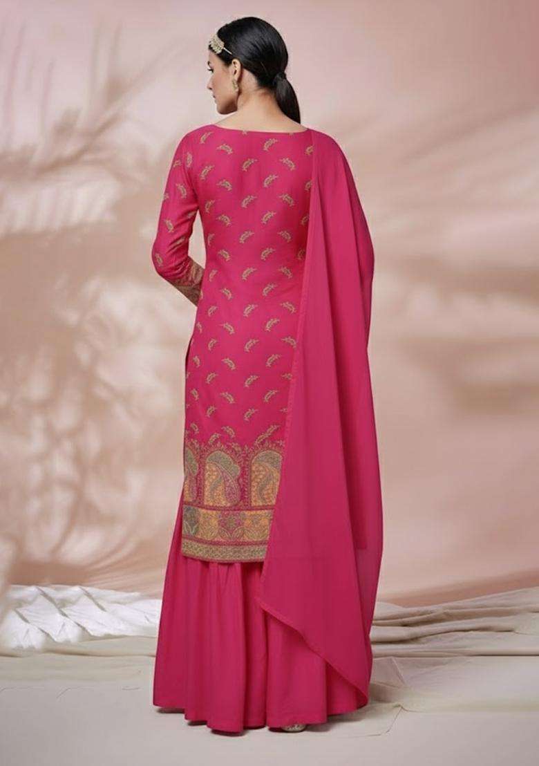Pink Embroidered Silk Fusion Set - Indya