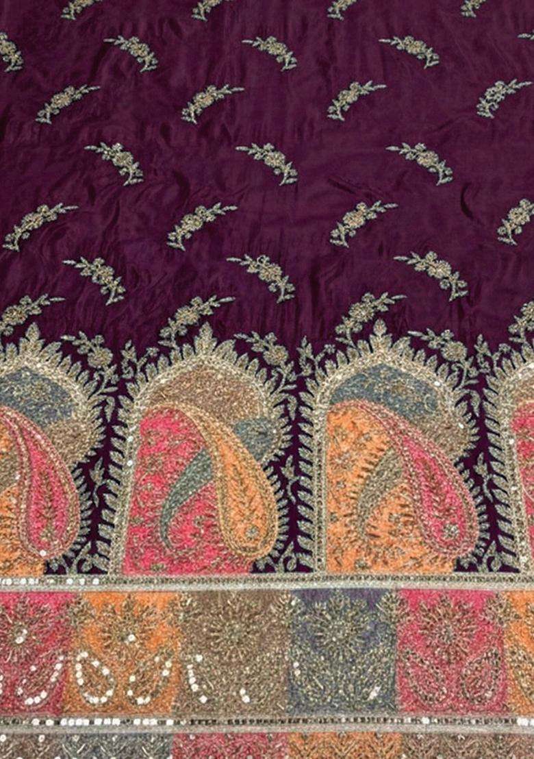 Purple Embroidered Silk Fusion Set - Indya