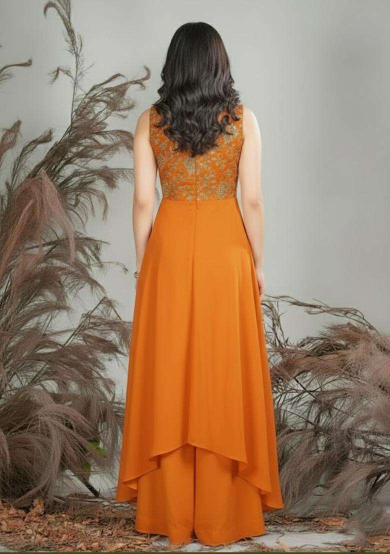Orange Sequin Net Fusion Set - Indya