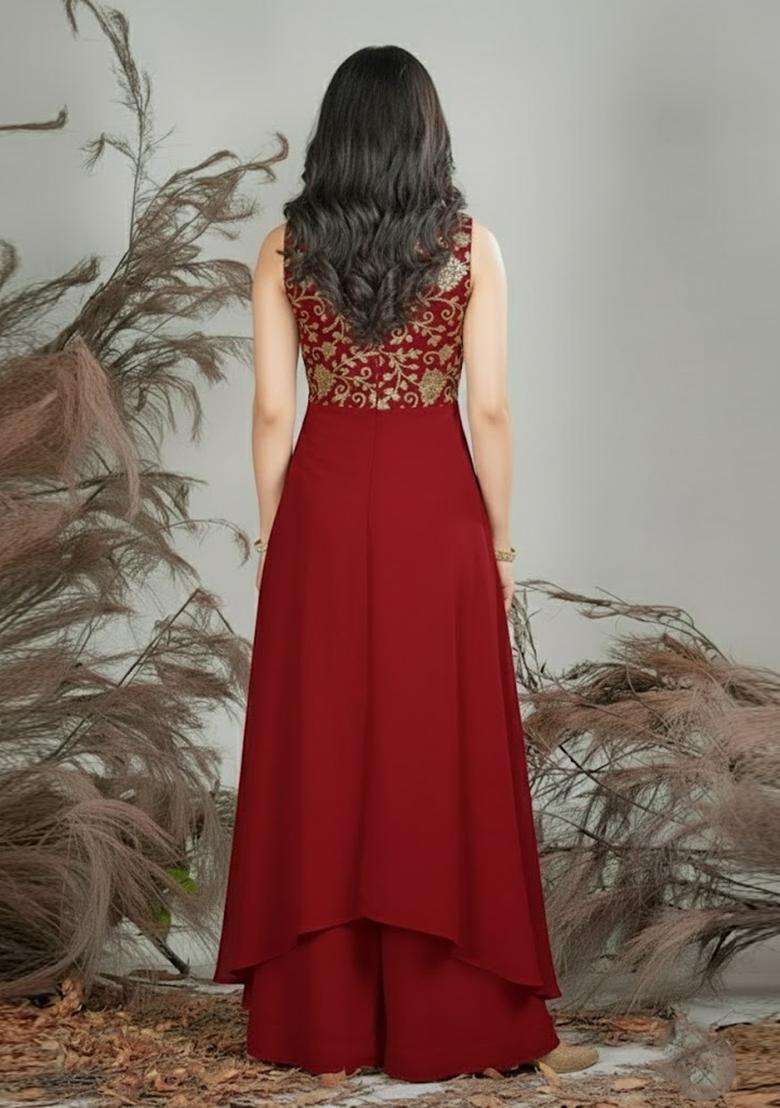 Red Sequin Net Fusion Set - Indya
