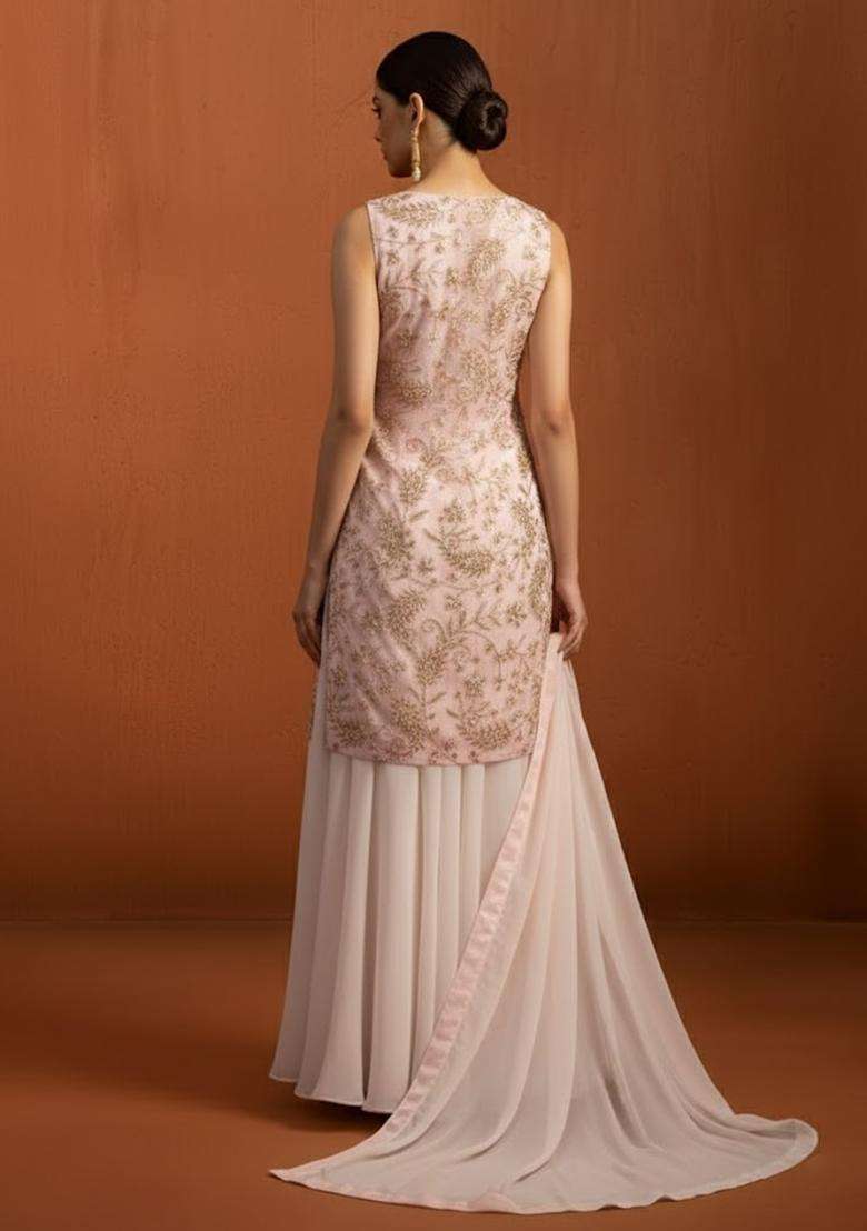 Pink Sequin Net Sharara Set - Indya