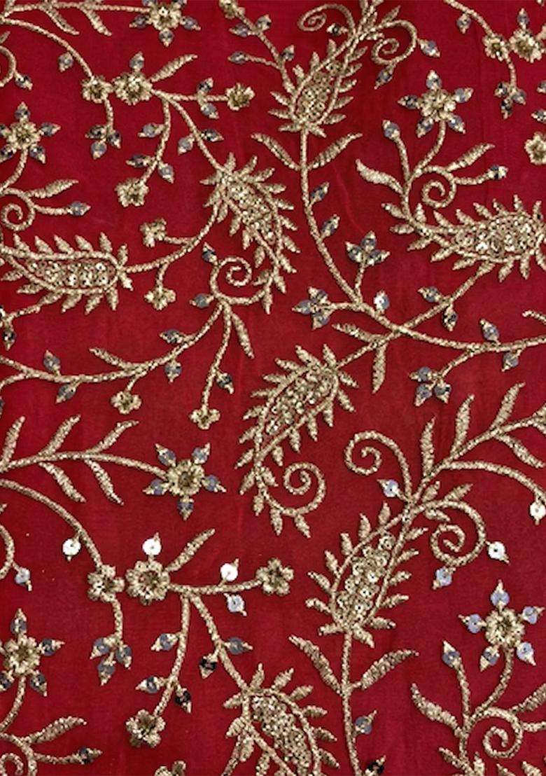 Red Sequin Net Sharara Set - Indya