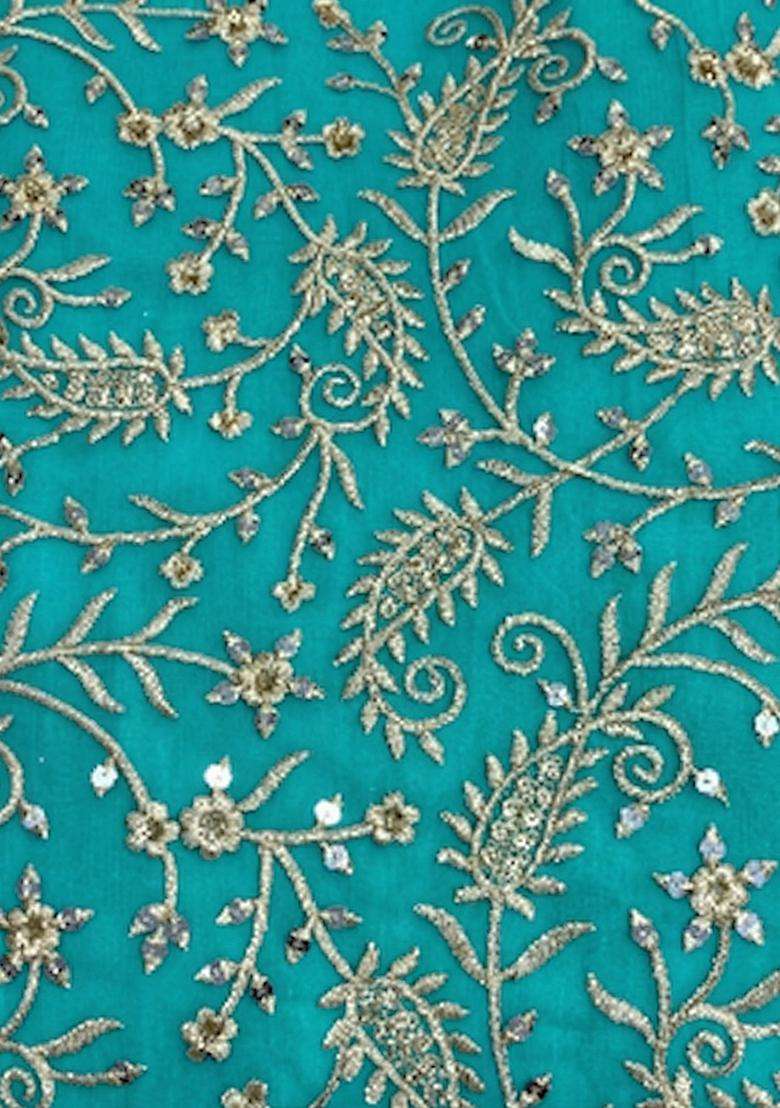 Turquoise Sequin Net Sharara Set - Indya