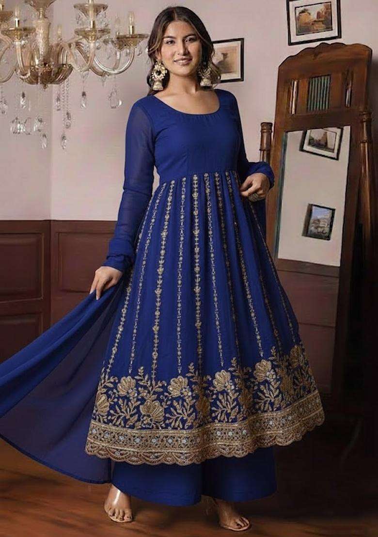 Royal Blue Sequin Shimmer Anarkali Set - Indya