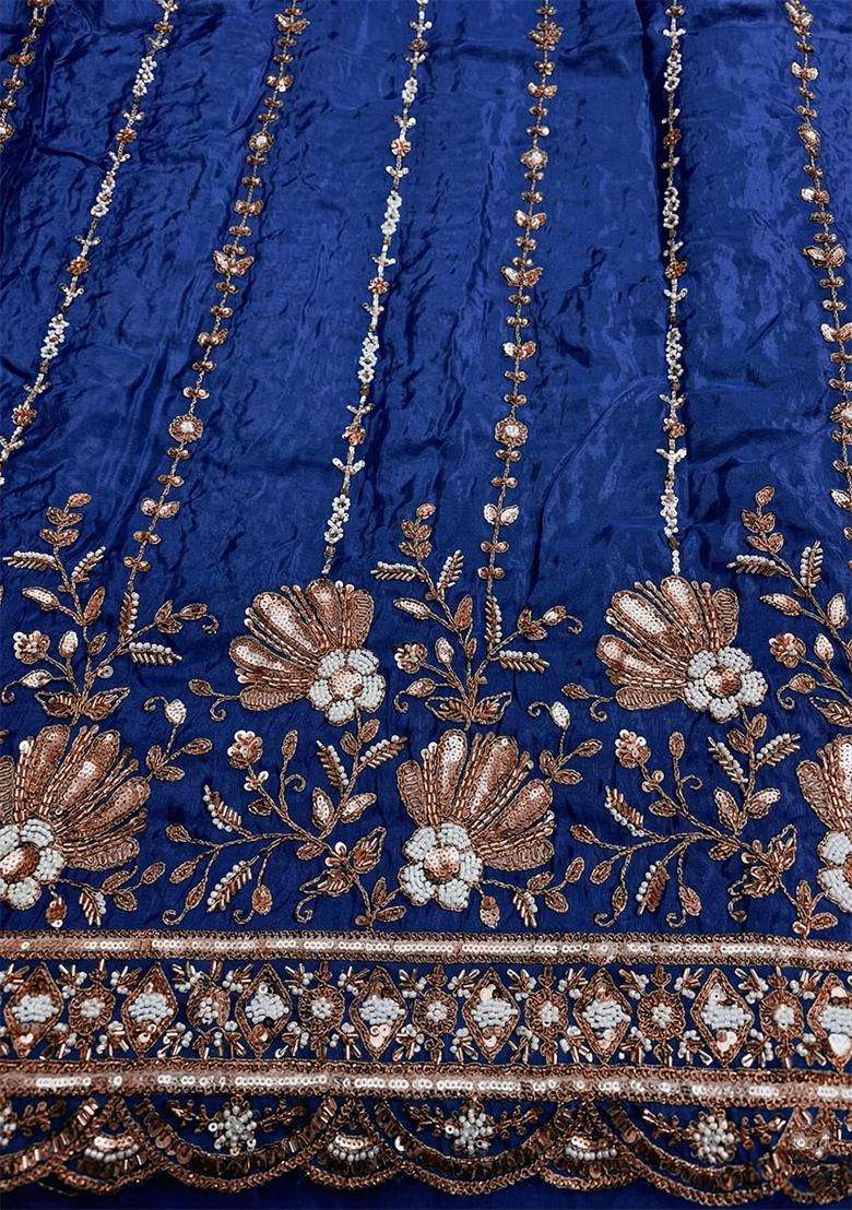 Royal Blue Sequin Shimmer Anarkali Set - Indya