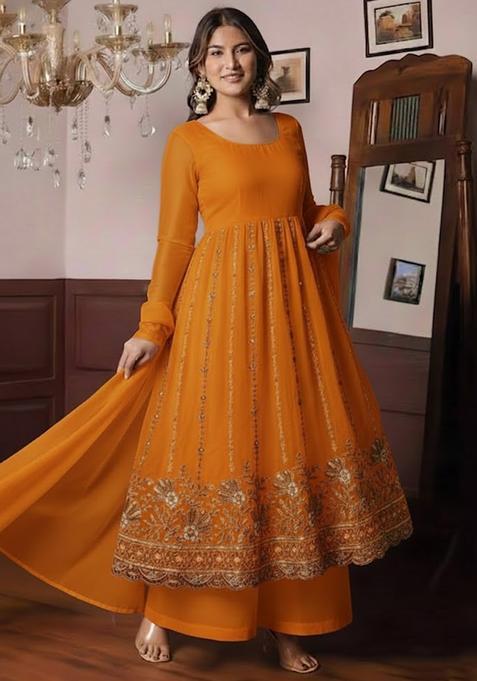 Orange Sequin Shimmer Anarkali Set