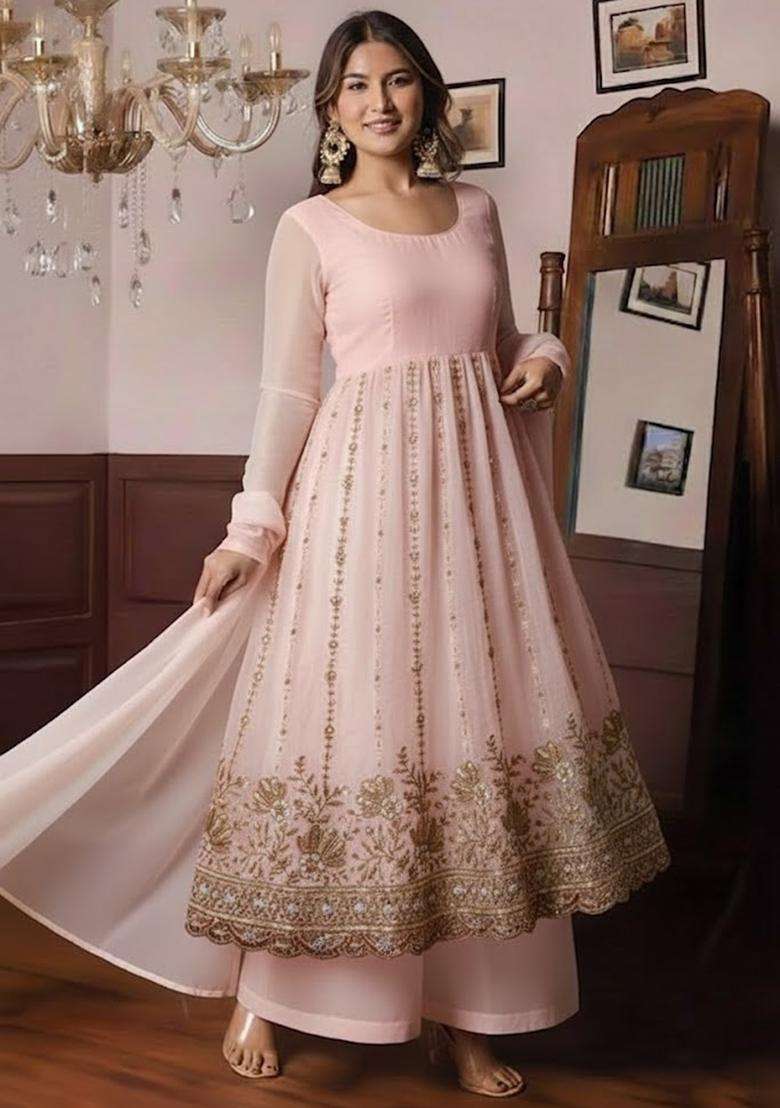 Pink Sequin Shimmer Anarkali Set - Indya