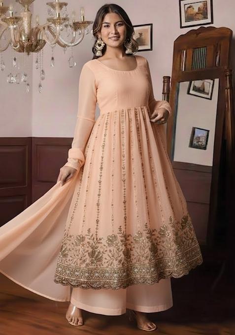 Peach Sequin Shimmer Anarkali Set