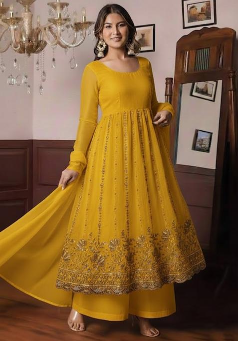 Yellow Sequin Shimmer Anarkali Set