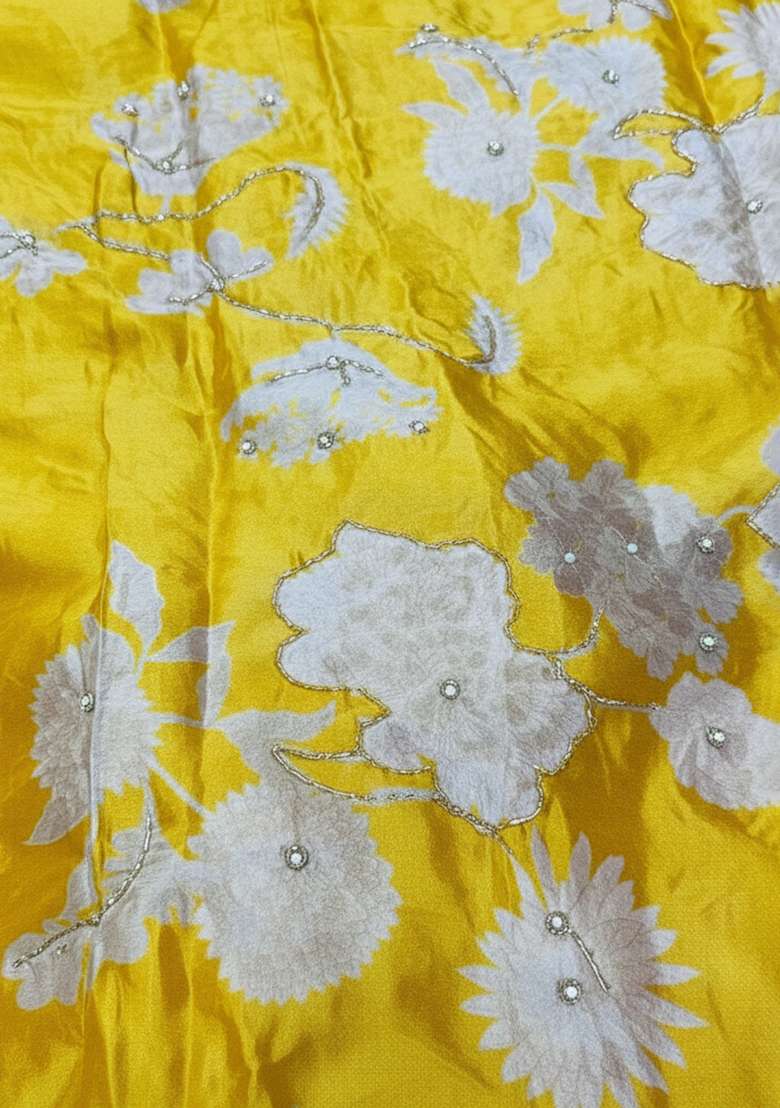 Yellow Printed Chinon Kurta Set - Indya