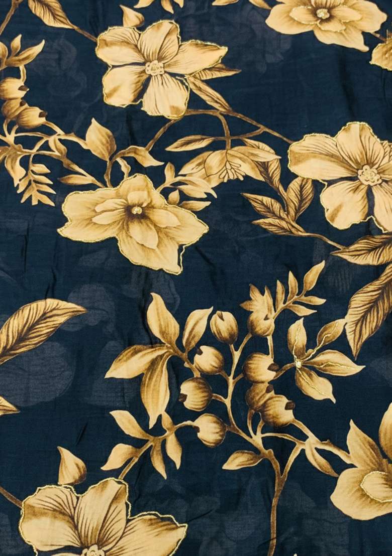 Navy Blue Printed Chinon Kurta Set - Indya