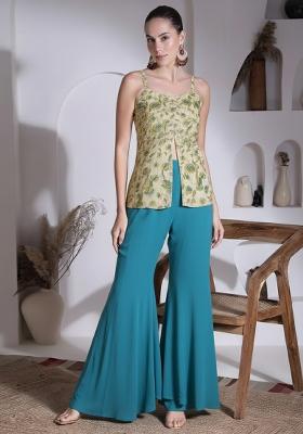 Cream Floral Print Organza Fusion Set