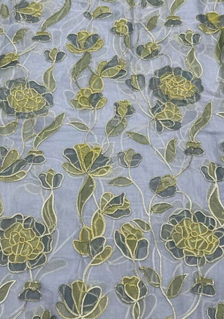 Bottle Green Floral Print Organza Fusion Set - Indya