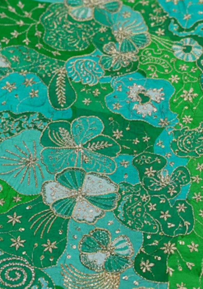 Bottle Green Floral Print Crepe Sharara Set - Indya