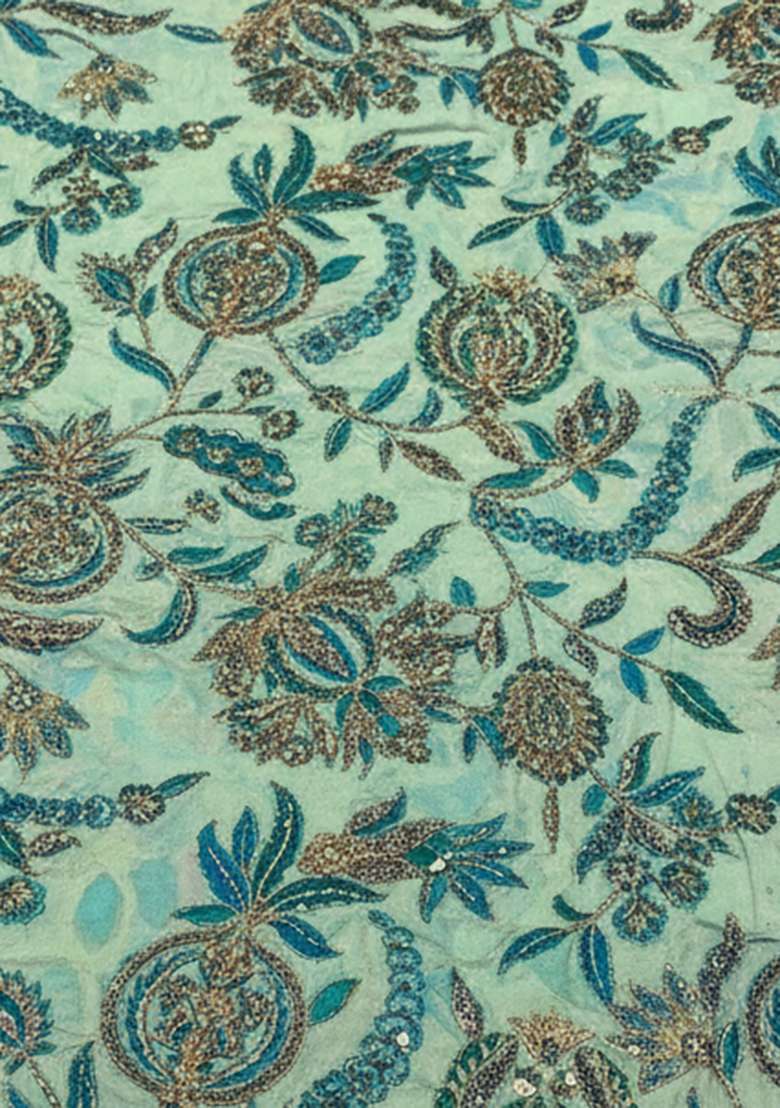 Soft Blue Floral Print Crepe Kurta Set - Indya