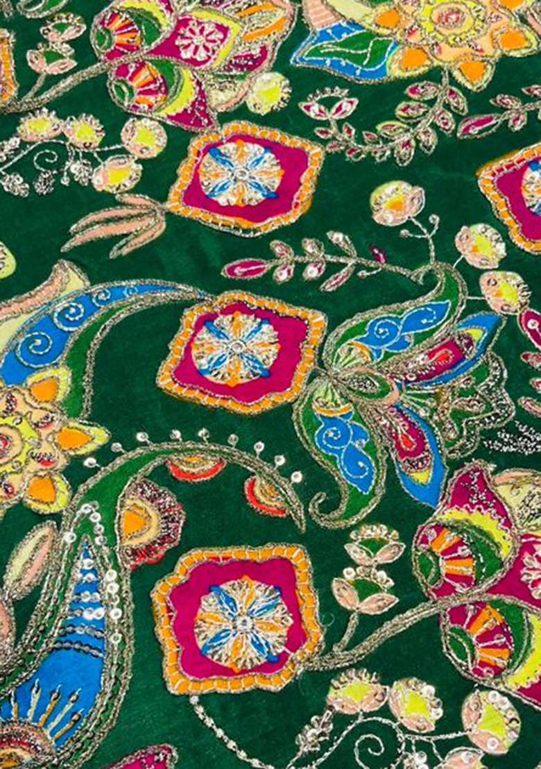 Bottle Green Printed Crepe Sharara Set - Indya