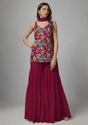 Rani Pink Printed Crepe Sharara Set