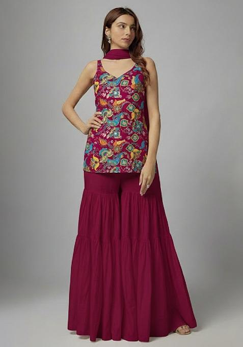 Rani Pink Printed Crepe Sharara Set