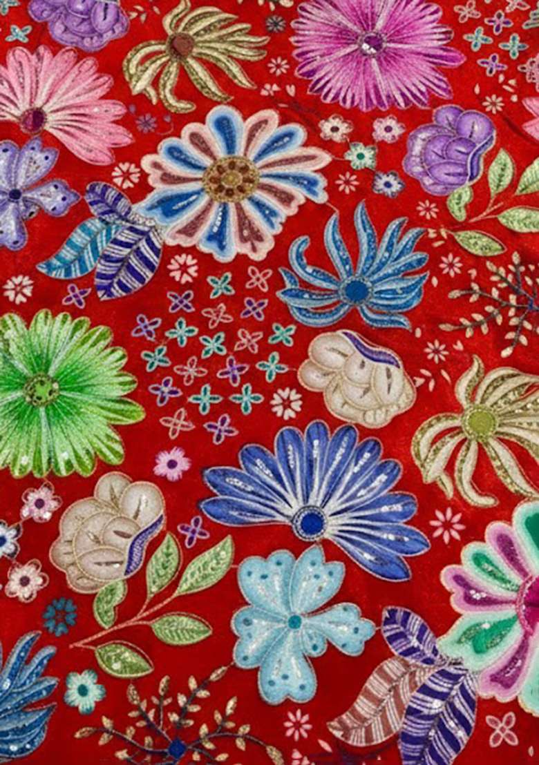 Bright Red Floral Print Chinon Sharara Set - Indya