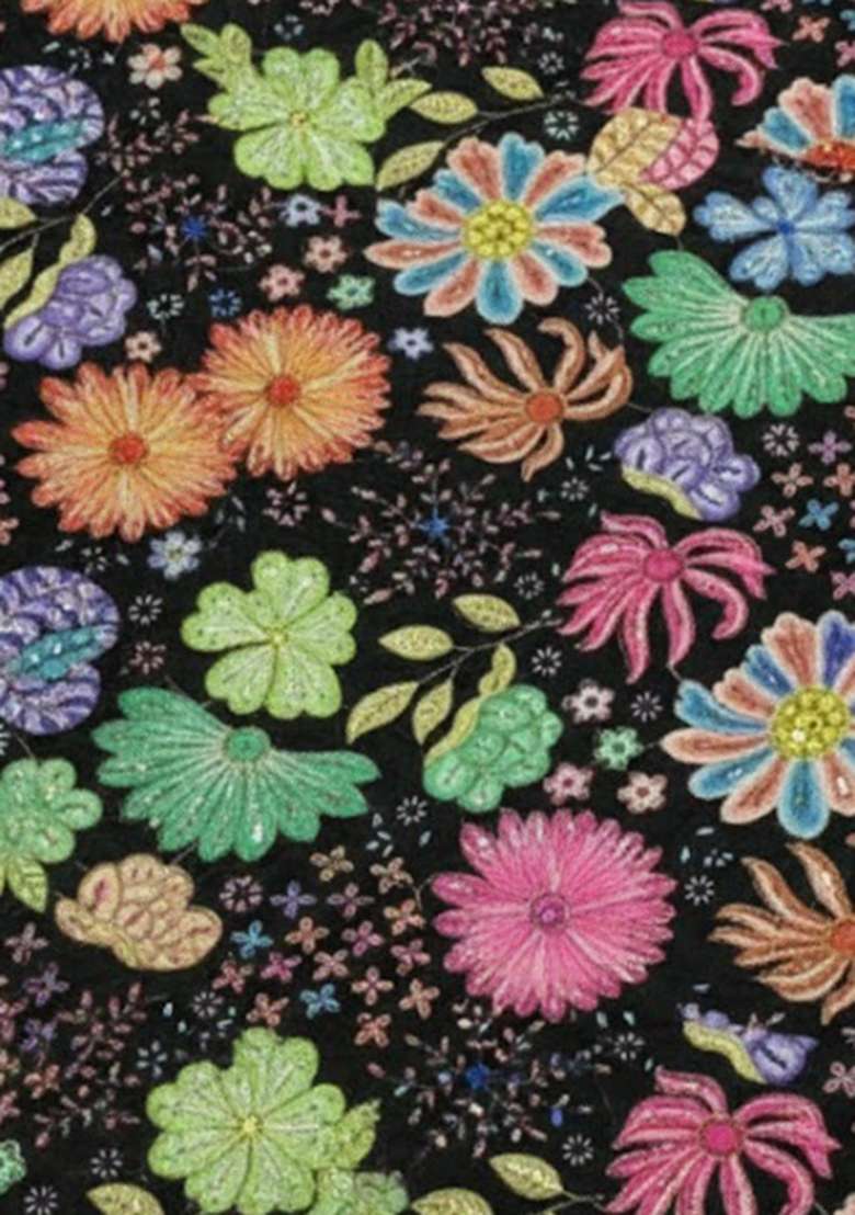 Black Floral Print Chinon Sharara Set - Indya
