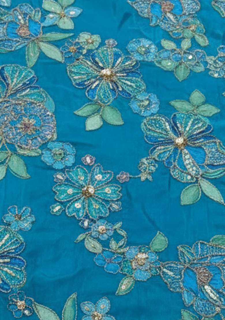 Sky Blue Floral Print Crepe Sharara Set - Indya