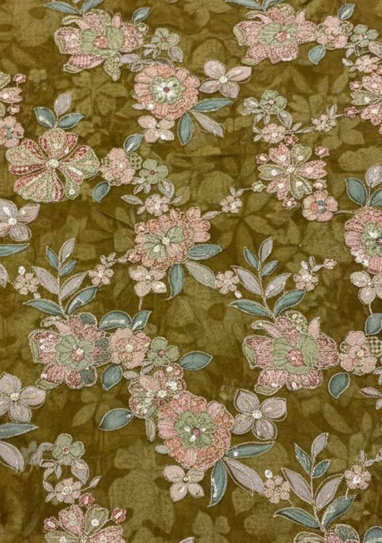 Olive Green Floral Print Crepe Sharara Set - Indya