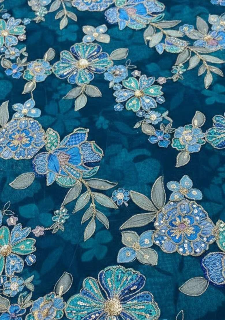 Aqua Blue Floral Print Crepe Sharara Set - Indya