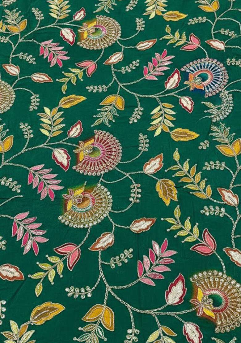 Emerald Green Floral Print Crepe Sharara Set - Indya