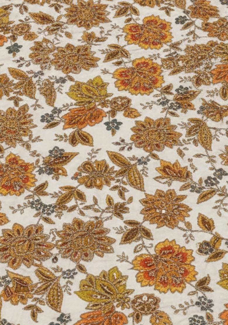 Camel Brown Embroidered Crepe Sharara Set - Indya