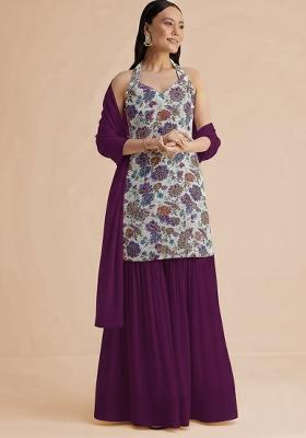 Purple Embroidered Crepe Sharara Set