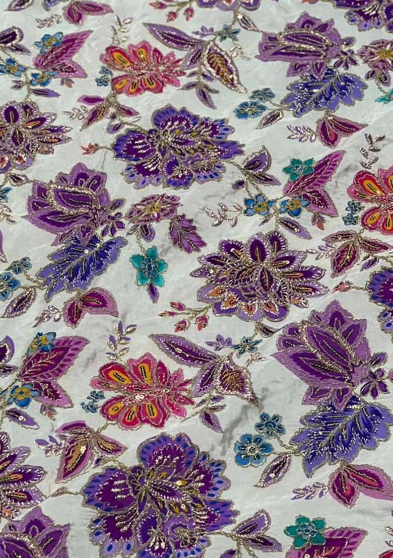 Purple Embroidered Crepe Sharara Set - Indya
