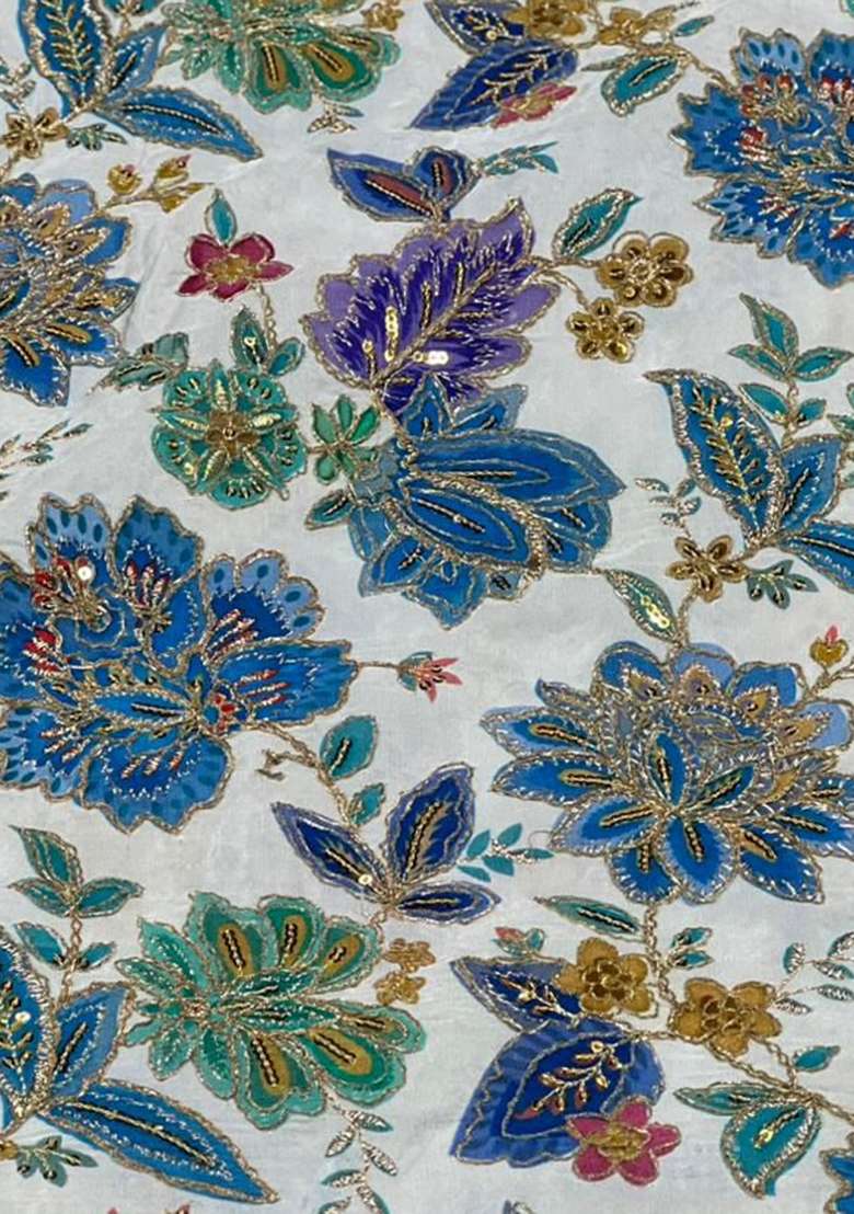 Royal Blue Embroidered Crepe Sharara Set - Indya